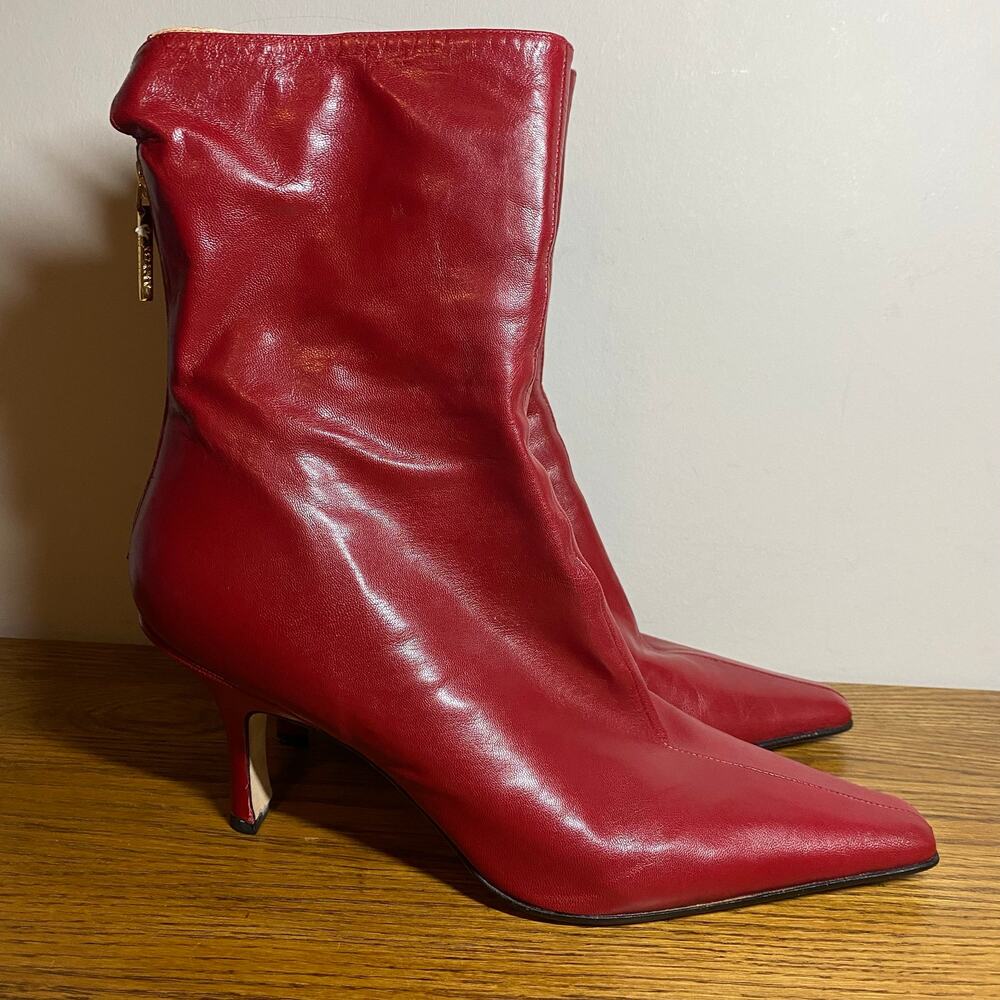 Antonio Melani Glove Fit Candy Red Leather Back Zip Ankle Boot Booties Size 10M